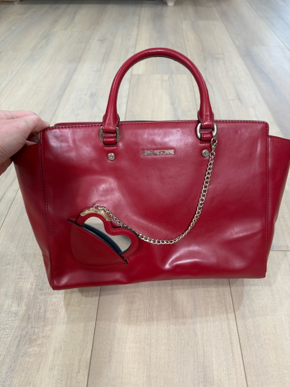 Love Moschino Red Vegan Leather Tote with Heart Charm - Picture 9 of 11